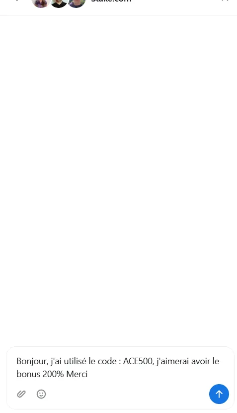 Exemple de message à envoyer au support Stake pour demander le bonus ACE500